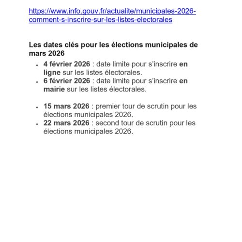 Dates clés Elections Municipales – inscriptions listes électorales