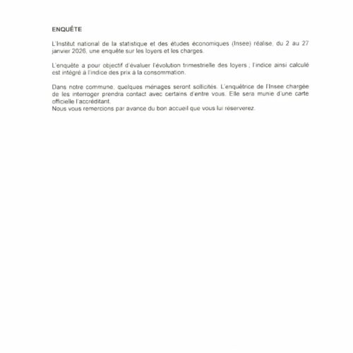 Enquête loyers et charges – INSEE du 02 au 27-01-2026