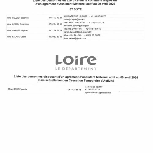 Assistant(e)s maternel(le)s au 09-04-2026