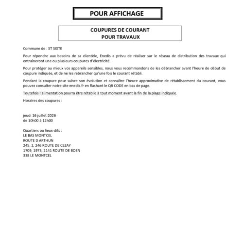 Coupure courant 16-07-2026