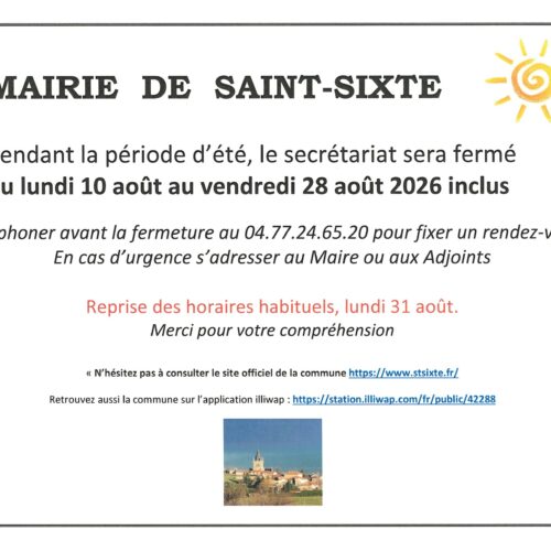Fermeture estivale du 10 au 28-08-26